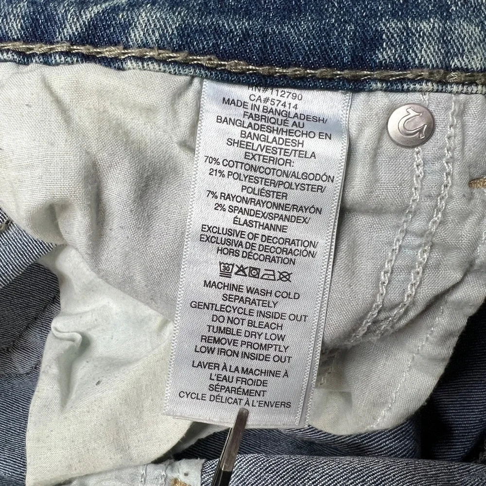 True Religion Mens 36 Geno Big T Flap Slim Jeans Light Wash Blue‎ 70219N30R1